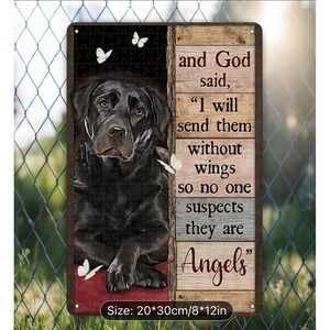 Black Labrador Dog God Angels Tin Sign Metal Wall Art 8x12 Inches